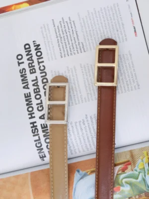 کمربند چرم 6073 دو رنگ شکلاتی و نسکافه ای