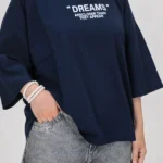 نمای کامل تیشرت بالکسی دخترانه مدل 10458.3 مدل dreams رنگ سرمه ای