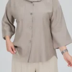 نمای کامل شومیز پیراهنی سیلک استین دکمه مدل 10484 رنگ نسکافه ای