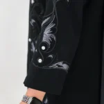 نمای آستین مانتو کرپ مرویجت گلدوزی مدل 10451