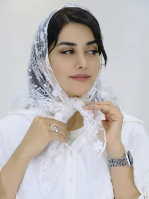 نمای سرخور روسری اسکارف مینی دانتل گل دار 3071.2 رنگ سفید