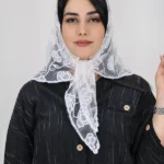 نمای رو به روی روسری اسکارف مینی دانتل گل دار 3071.1 رنگ سفید