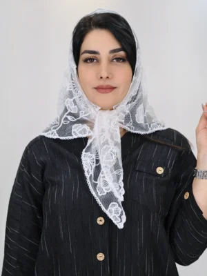 نمای رو به روی روسری اسکارف مینی دانتل گل دار 3071.1 رنگ سفید