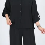 نمای کامل شومیز زنانه ساده پیراهنی کرپ میله مدل 10491 رنگ مشکی