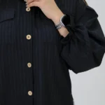 نمای آستین شومیز ساده لینن زنانه پریا مدل 10470 رنگ مشکی