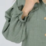 نمای آستین شومیز ساده لینن زنانه پریا مدل 10470 رنگ سبز سیچ